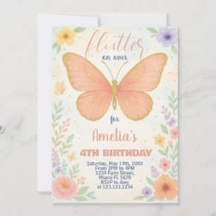 Editable Glitter Butterfly Birthday Invitation