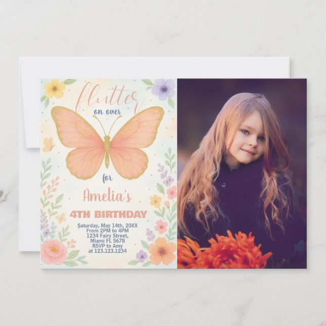 Editable Glitter Butterfly Birthday Invitation (Front)
