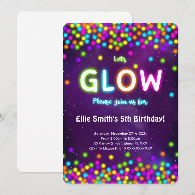 Editable Glow Birthday Invitation (Front/Back)