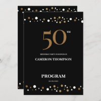 Editable Gold and Black confetti 50th birthday