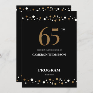 Editable Gold and Black confetti 65th birthday   Programme