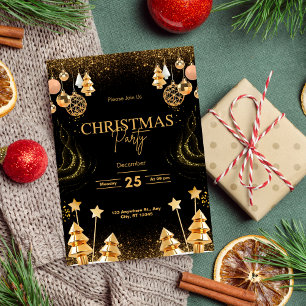 Editable Gold Christmas Party Holiday Invitation