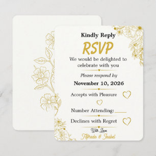 Editable Gold Floral Wedding RSVP Invitation