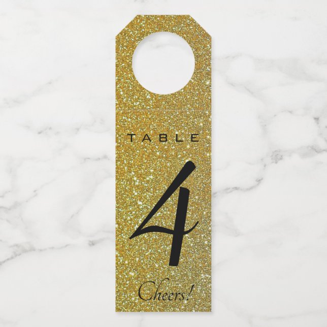 Editable Gold Glitter Table Number Bottle Tag (Front)