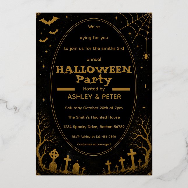 Editable Gold Halloween Party Invitation (Front)