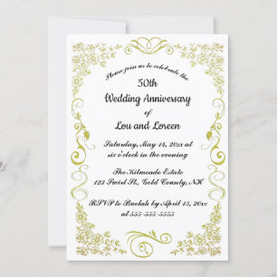 Editable Gold Heart Flowers Leaves Swirl Invitation