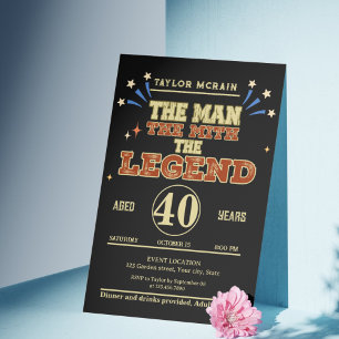 Editable Gold "Man, Myth, Legend" Birthday Invitat Invitation