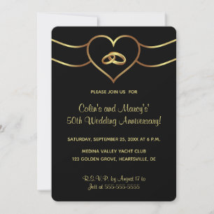 Editable Gold Wedding Rings and Heart Invitation