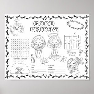 Editable good friday bible Birthday colouring mat Poster