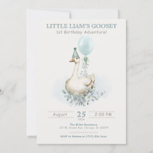 Editable Goose-themed First Birthday Invitation