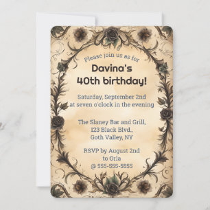 Editable Goth Black Roses Invitation