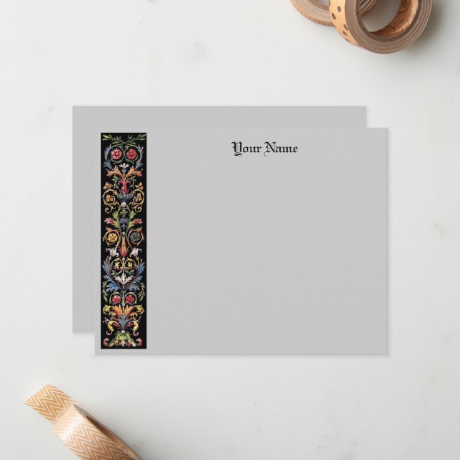 Editable Gothic Floral Illuminated Mediaeval  Card (Front/Back In Situ)