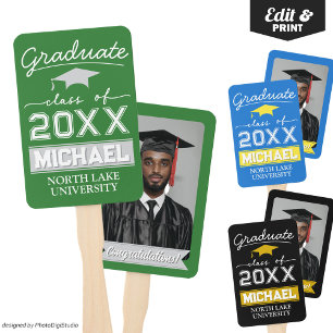 Editable Graduation Garden Flag Name & School Name Hand Fan
