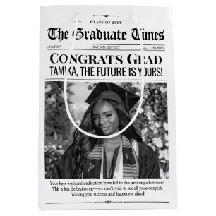 Editable Graduation Gift Graduation Newspaper Medium Gift Bag