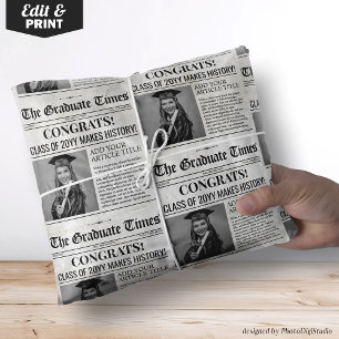 Editable Graduation Newspaper Wrapping Paper