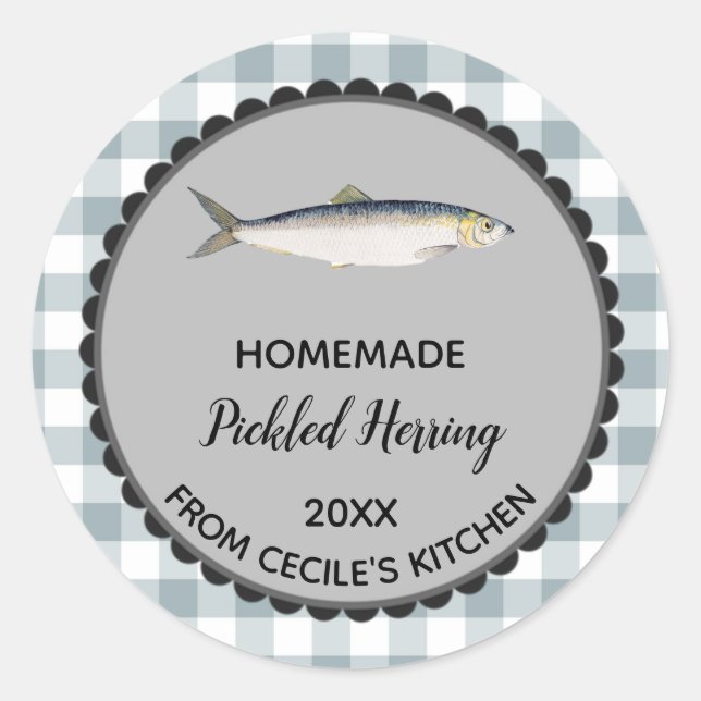 Editable Gray Gingham Herring Label Stickers! (Front)