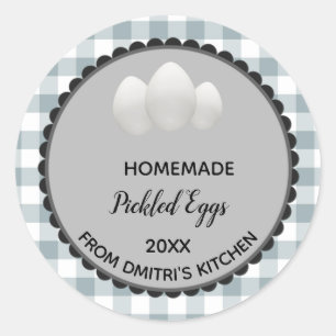 Editable Gray Gingham Pickled Eggs Label Stickers