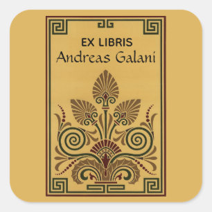 Editable Greek Leaf Pattern Bookplate Square Sticker