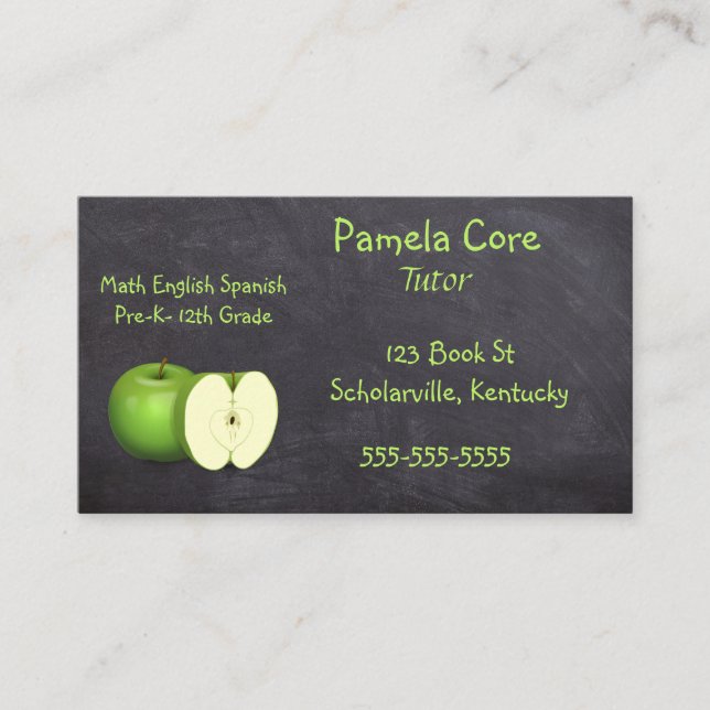 Editable Green Apples Educator Business Card (Front)