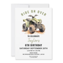 Editable Green ATV Bike Birthday Invitation