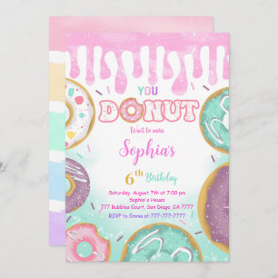 Editable Green Doughnut Birthday Party Invitation