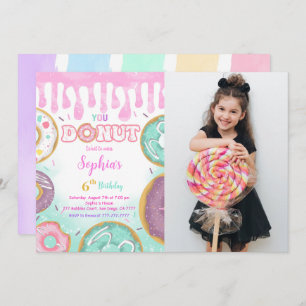 Editable Green Doughnut Birthday Party Photo Invitation