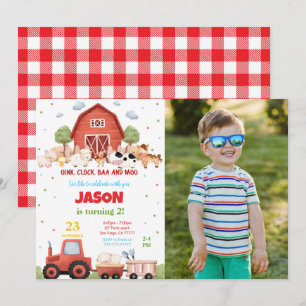 Editable Green Farm Birthday Party Photo Invitation