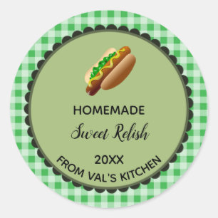 Editable Green Gingham Sweet Relish Label Stickers