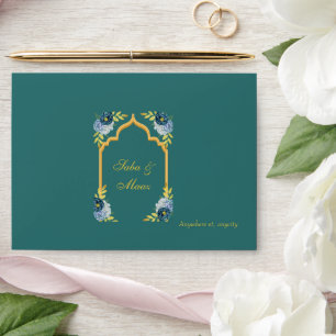  Editable Green & Golden floral wedding envelop Envelope