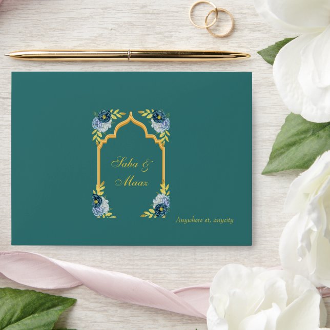  Editable Green & Golden floral wedding envelop Envelope (Wedding)