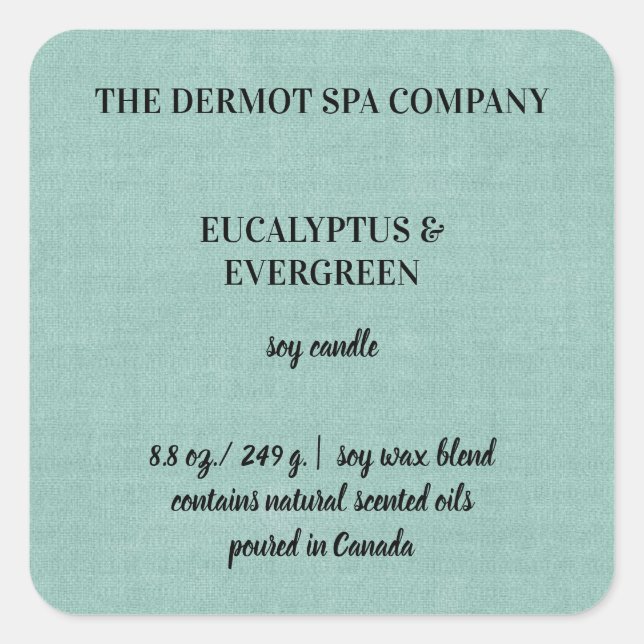 Editable Green Linen Candle Label (Front)