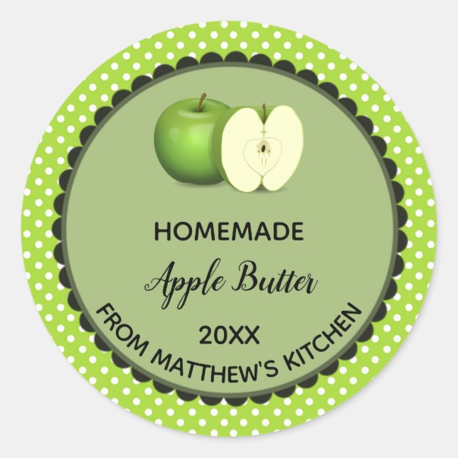 Editable Green Polka Dot Apple Butter Label (Front)
