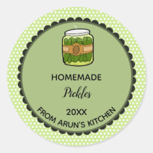 Editable Green Polka Dot Pickles Label Stickers