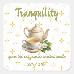 Editable Green Tea and Jasmine Product Square Sticker