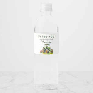 Editable Green Tractor Water Bottle Label