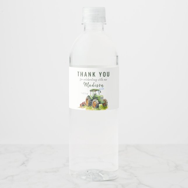 Editable Green Tractor Water Bottle Label (Front)