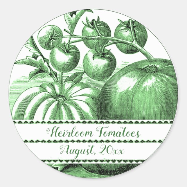 Editable Green Vintage Heirloom Tomatoes Classic Round Sticker (Front)