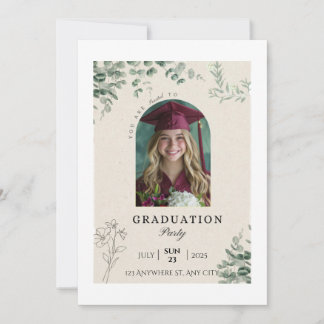 Editable Greenery Photo Graduate Invite Party Card