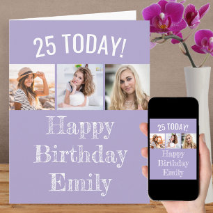 Editable Greeting and Age   3 Photo Birthday Card