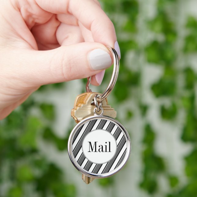 Editable Grey Stripes on White Editable Mail Key Ring (Hand)
