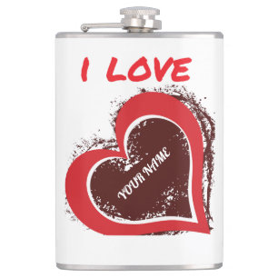 Editable Grunge Heart Love Design – Add Your Text Hip Flask