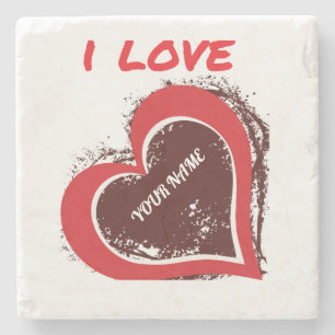 Editable Grunge Heart Love Design – Add Your Text Stone Coaster