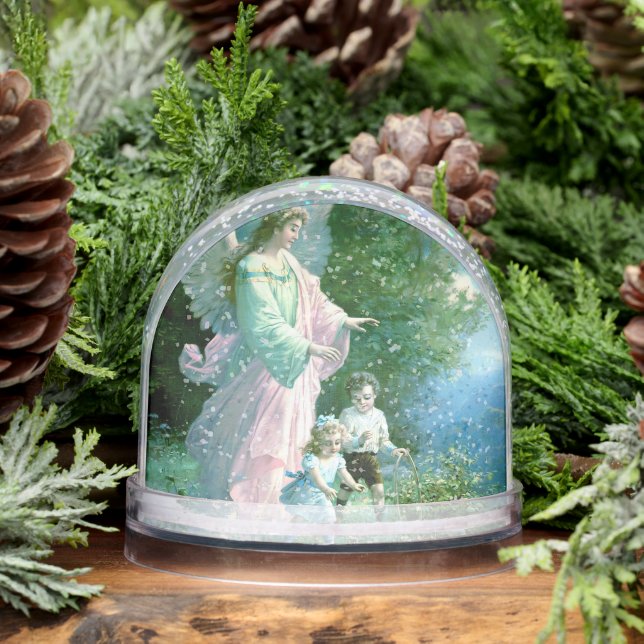 Editable Guardian Angel With Children Snowglobe (Winter)
