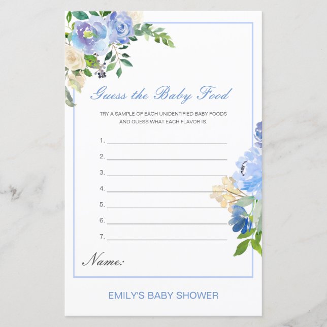 Editable Guess the Baby Food Baby Shower Game (Front)