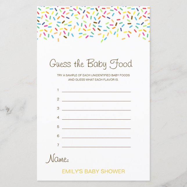Editable Guess the Baby Food Baby Shower Game (Front)