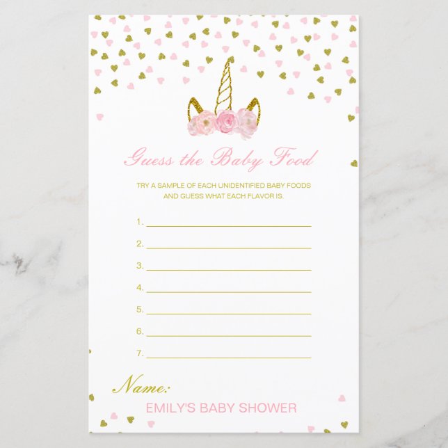 Editable Guess the Baby Food Baby Shower Game (Front)