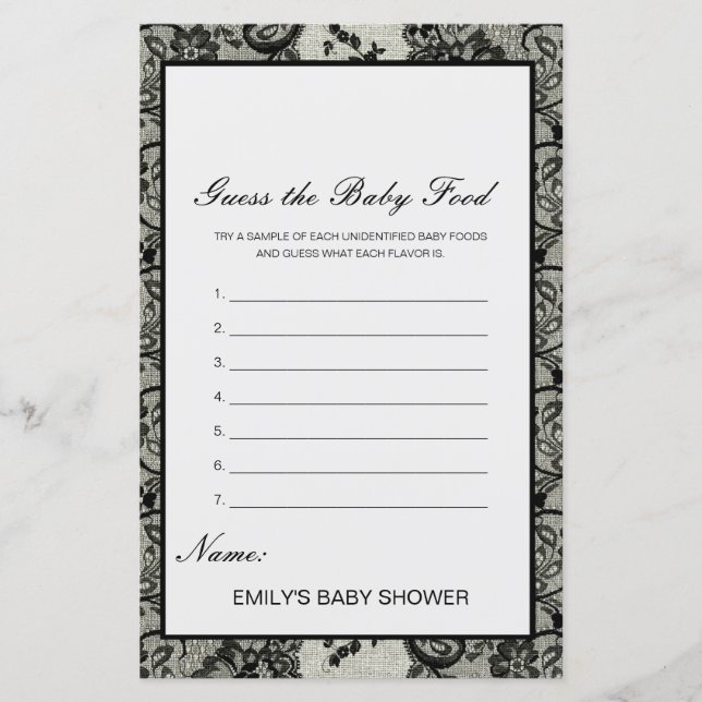 Editable Guess the Baby Food Baby Shower Game (Front)