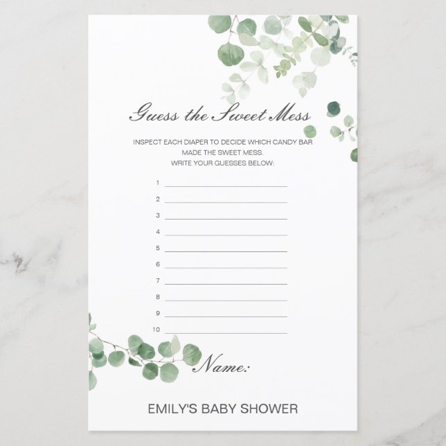 Editable Guess the Sweet Mess, Dirty Diaper (Front)