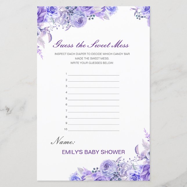 Editable Guess the Sweet Mess, Dirty Diaper (Front)