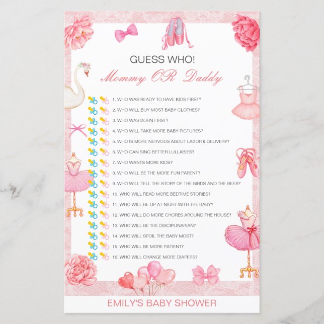 Editable Guess Who, Mum or Dad Baby Shower Game (Front)